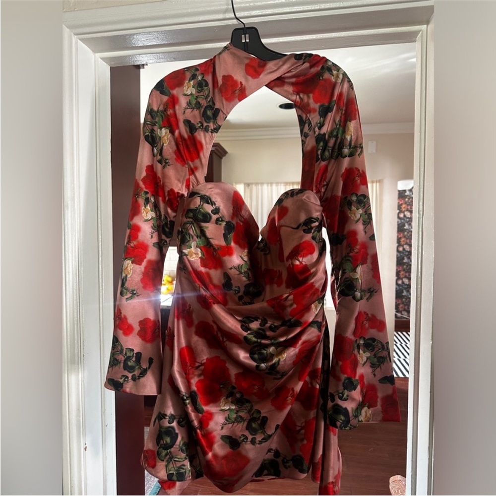 House of CB Pink and Red Floral Cutout Mini Dress Toira - Picture 4 of 5